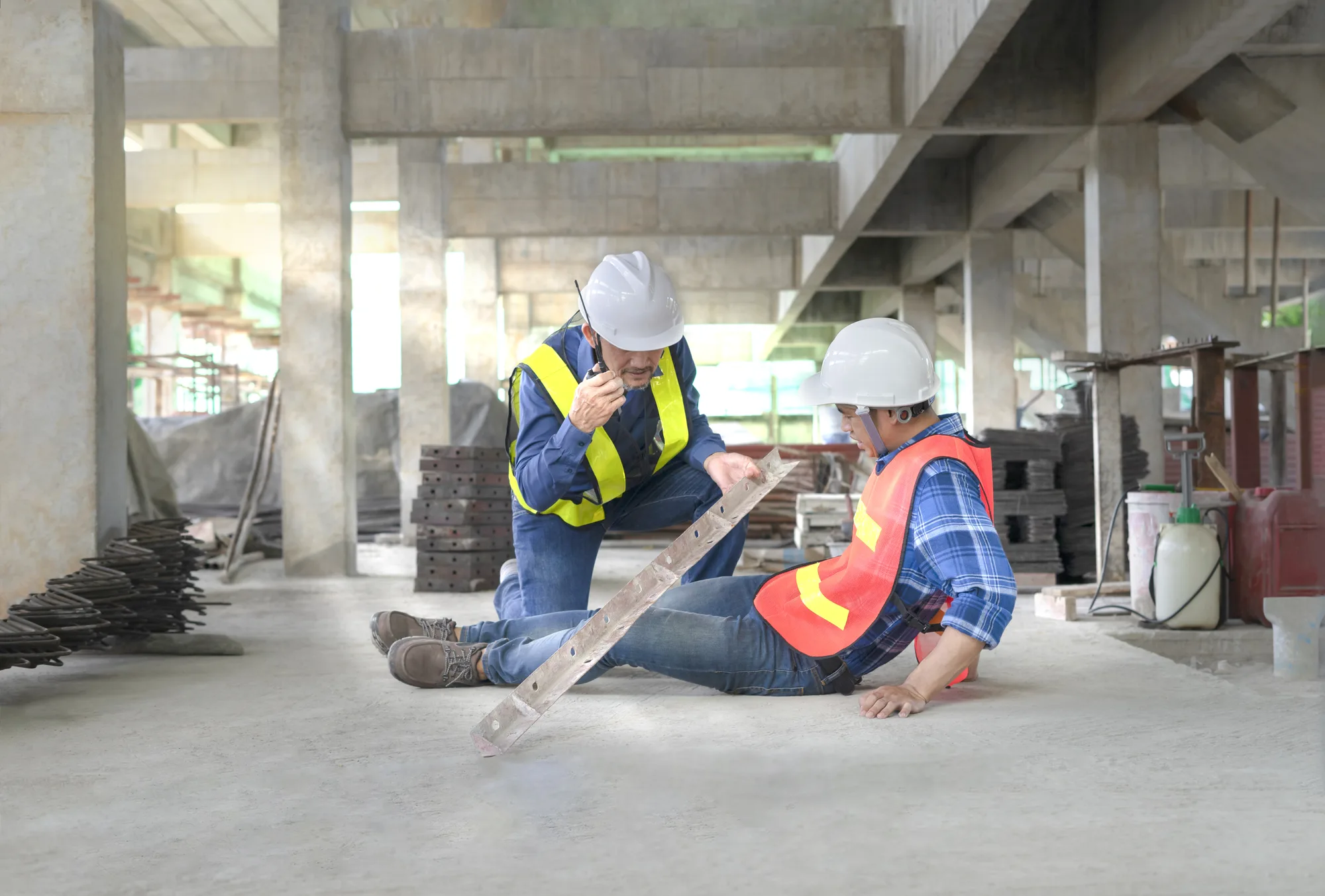 A New Jersey construction worker falling over due to a spinal condition.