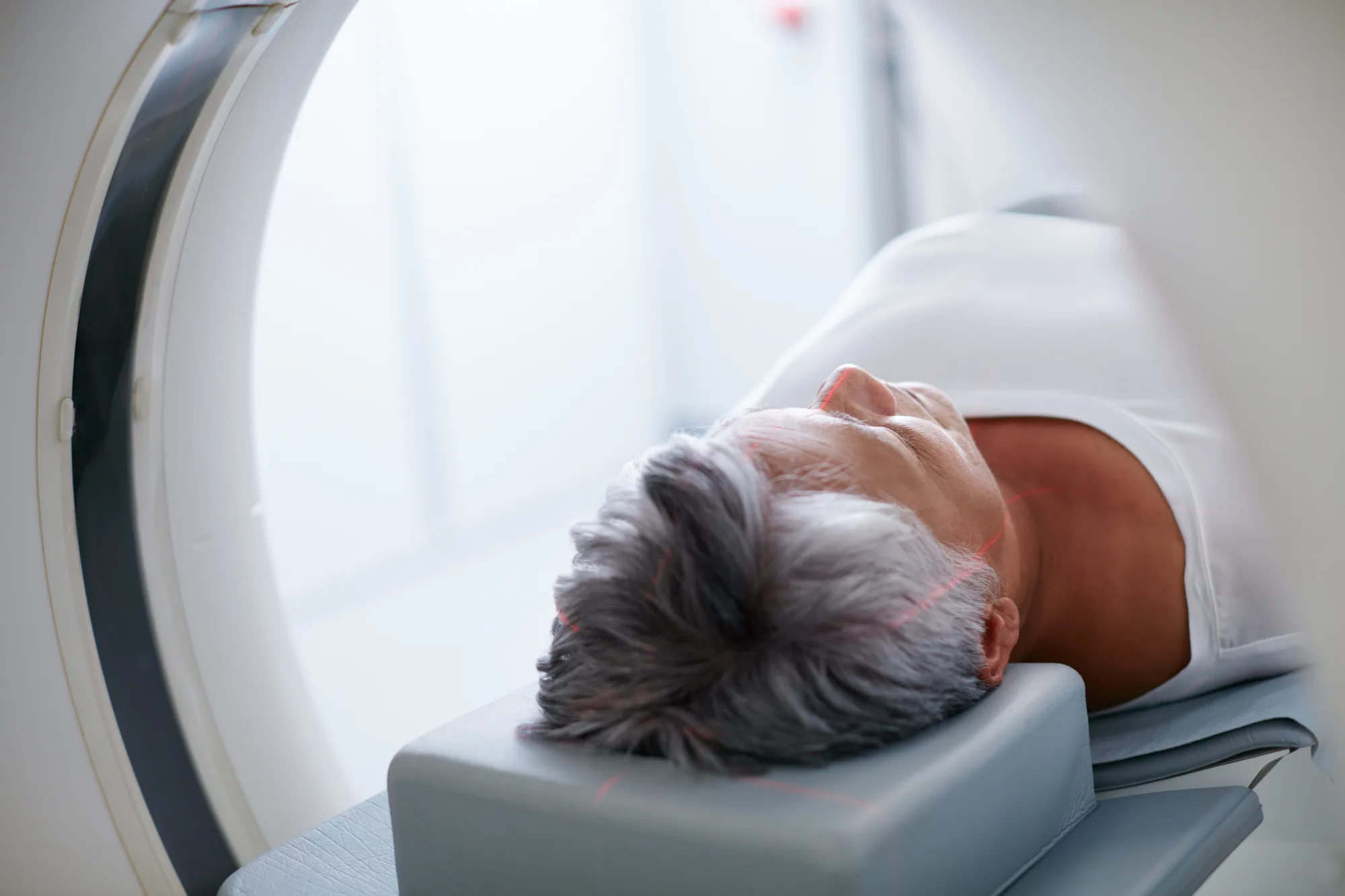 Young New Jersey man during an MRI scan for his spinal health